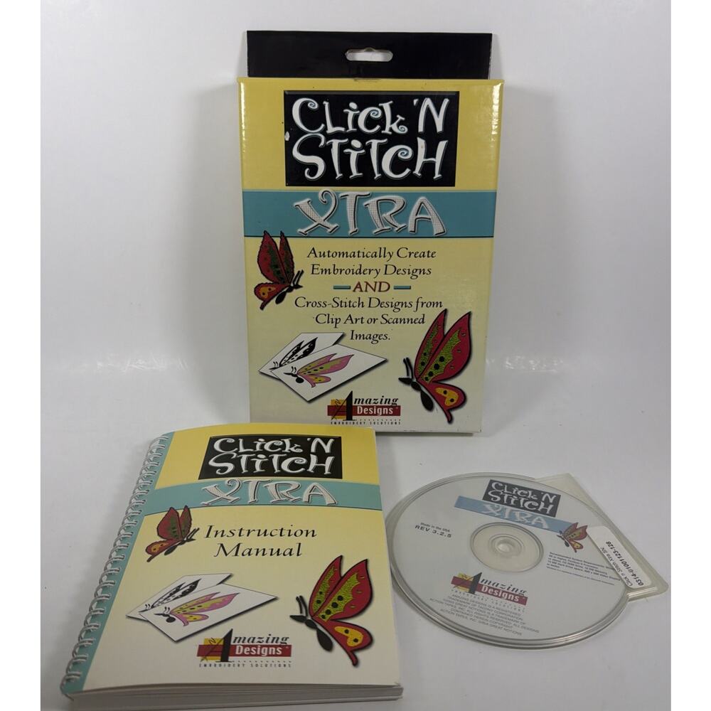 Click N Stitch Xtra Embroidery & Cross-stitch Software, Manual & Original Box